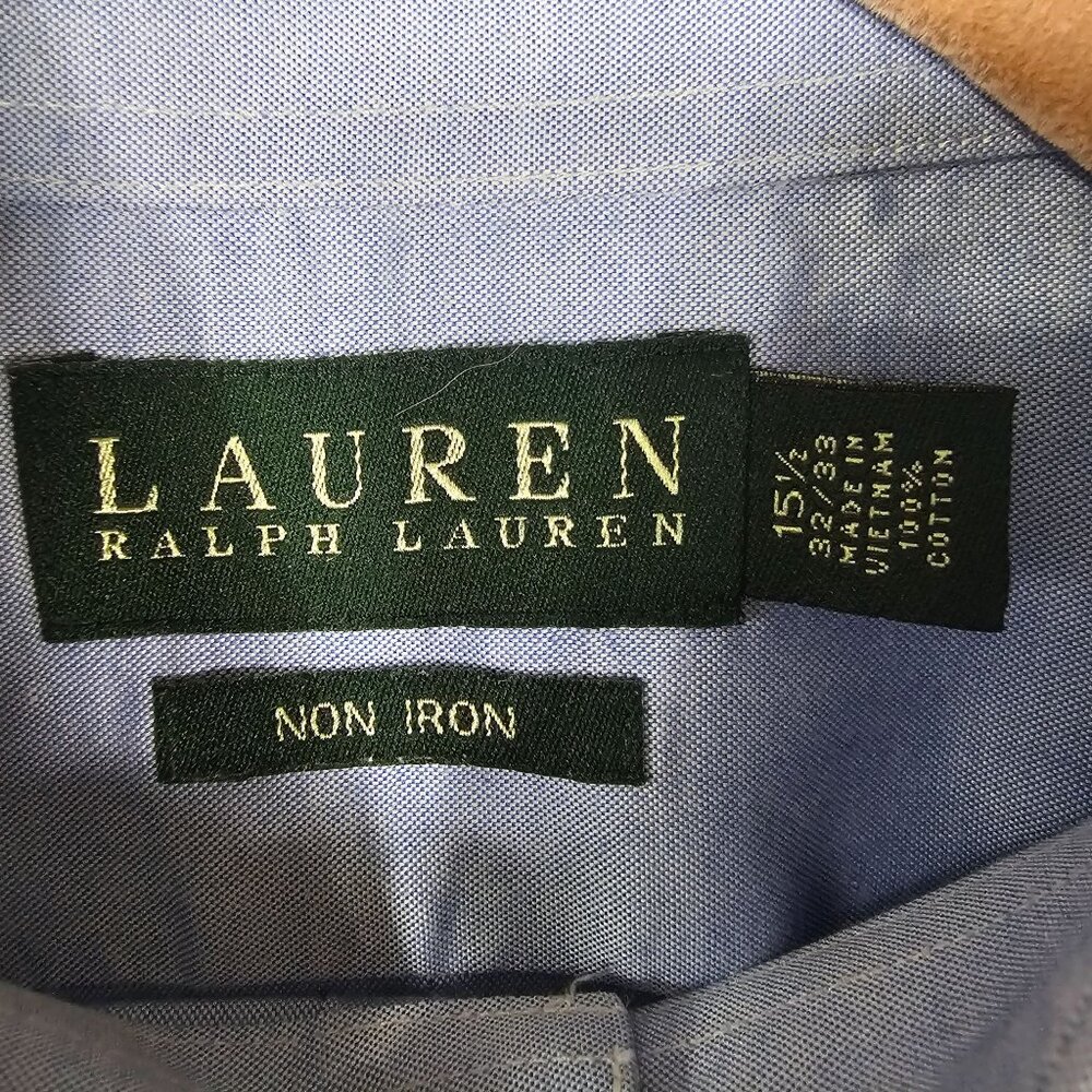 Lauren Ralph Lauren Non-Iron Button-Down Dress Shirt 15.5 32/33 Blue Preppy - Picture 3 of 6